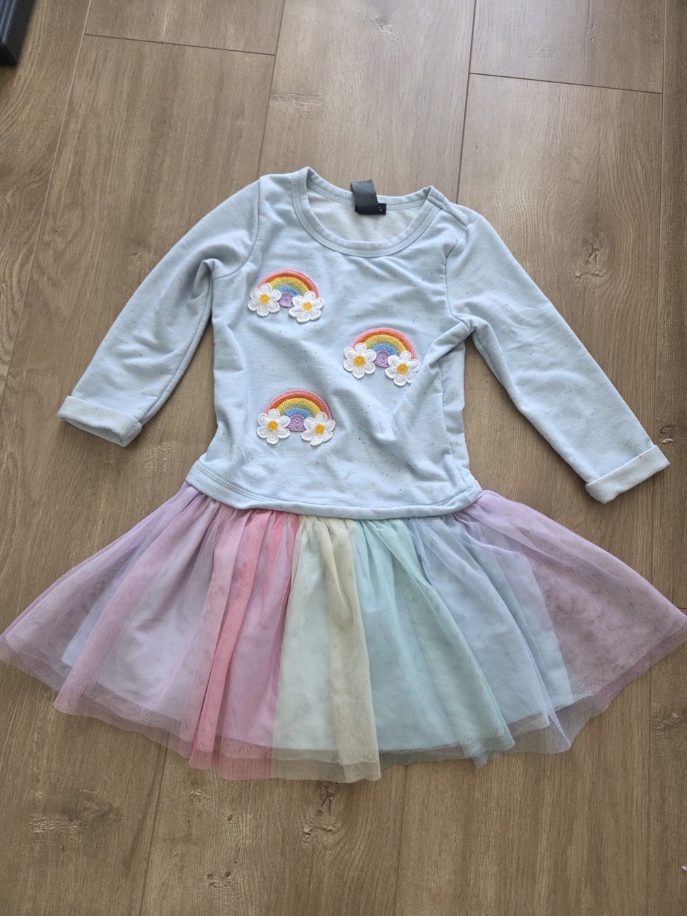 Zunie Pastel Rainbow Tulle Skirt Dress with Rainbow Patches